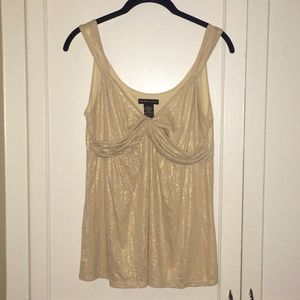 NEW YORK & COMPANY DRESSY CREAM & GOLD FLOWY TOP